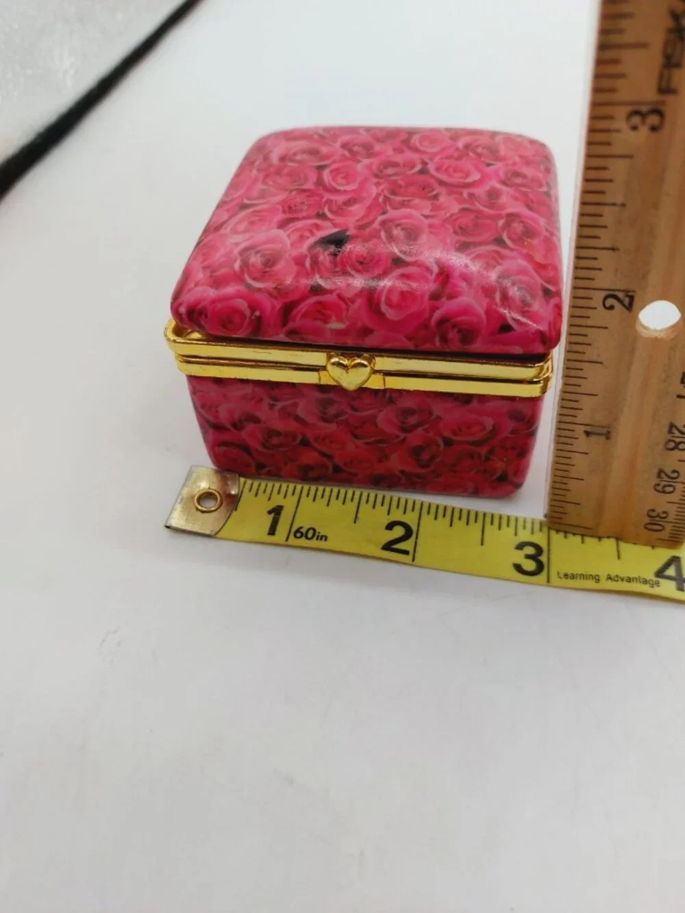 Trinket Box Pink Roses Hinged Round And Square Set Of 2 READ